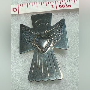 Relios Heart Angel Cross Sterling Silver Brooch